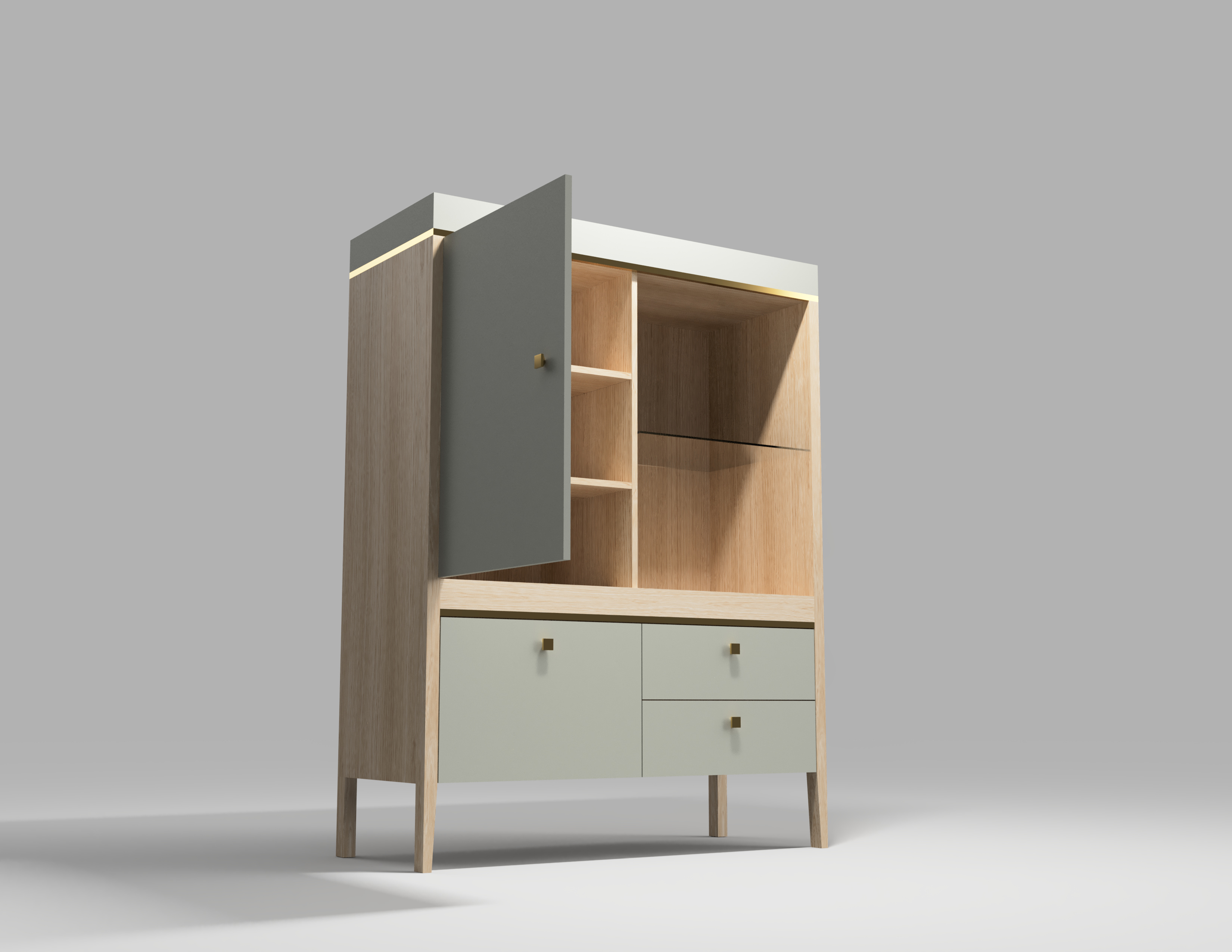 Oak Bar Cabinet rendering