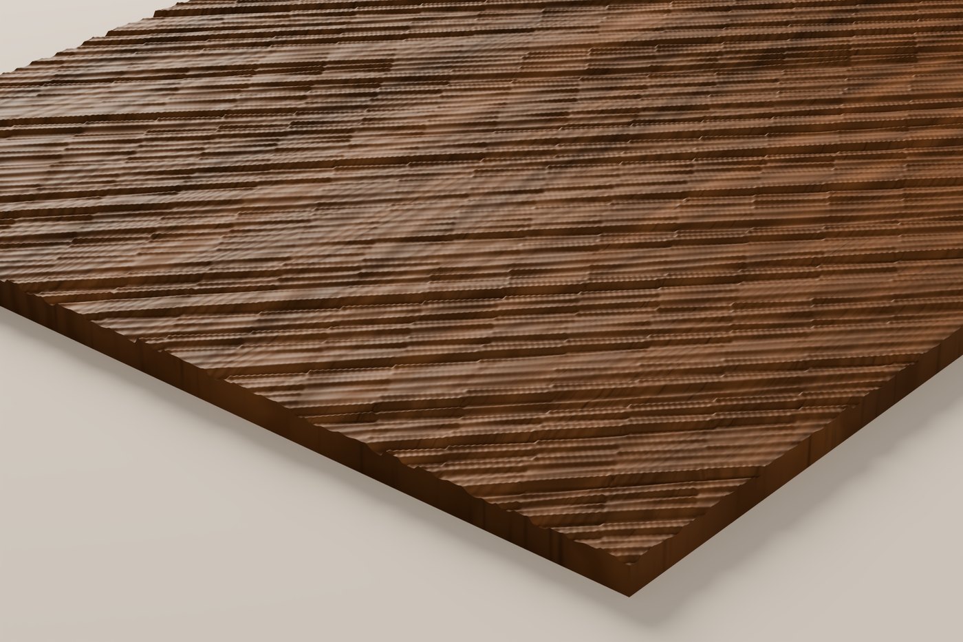 Boasted CNC carving texture rendered in walnut