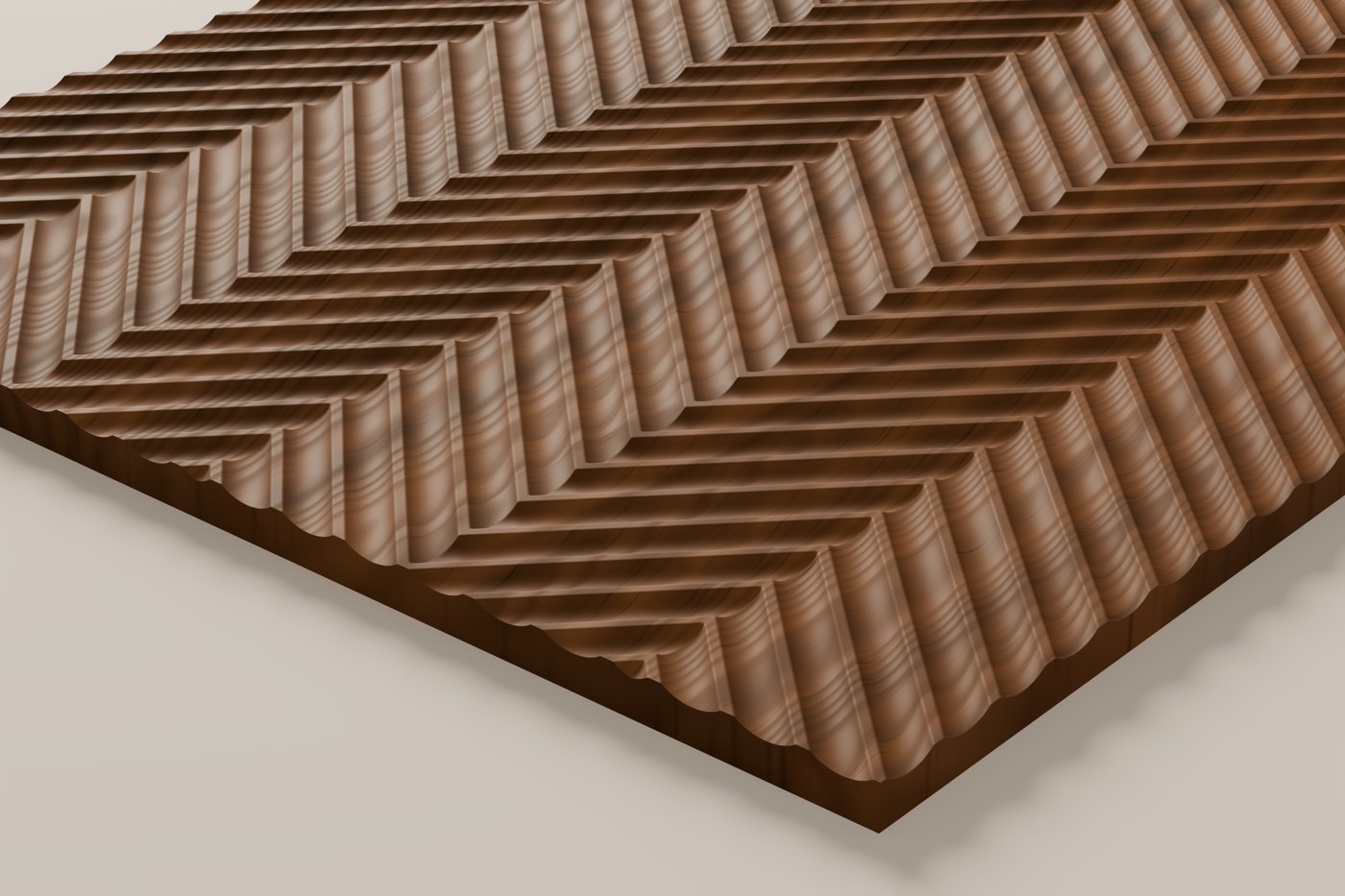 Chevron CNC carving texture rendered in walnut